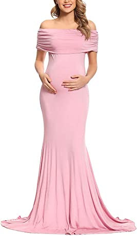 Blush Pink Off-Shoulder Maternity Gown
