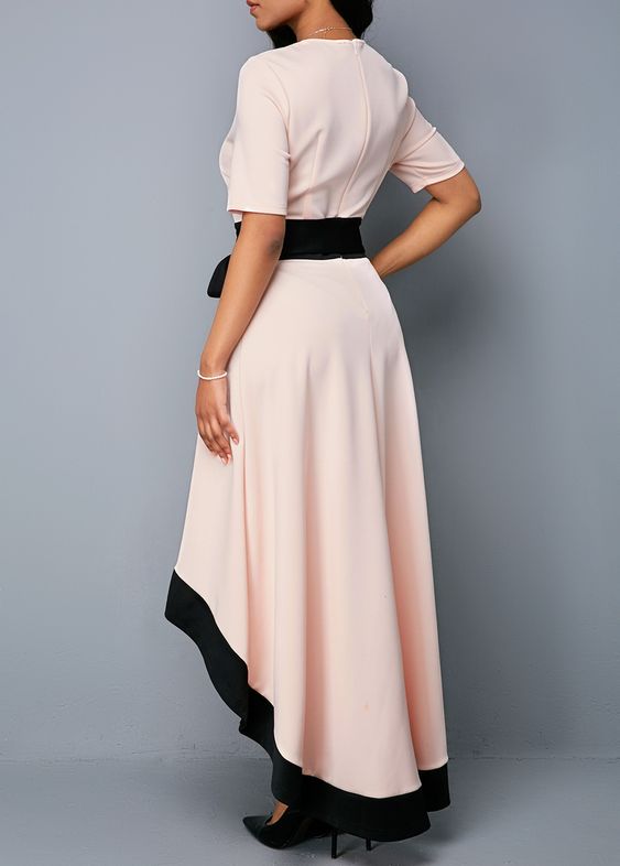 Blush Pink Tie-Waist Hi-Low Dress