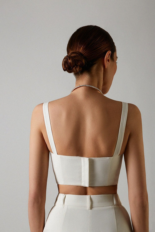 Off-White Bustier With Pleated Pants Set