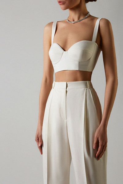 Off-White Bustier With Pleated Pants Set