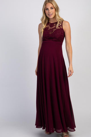Wine Lace Sweetheart Maternity Evening Gown