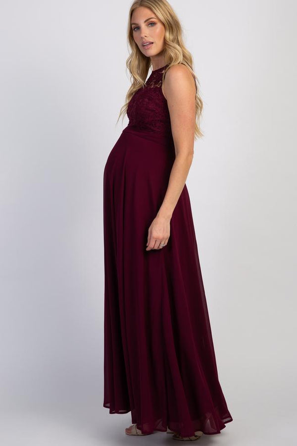 Wine Lace Sweetheart Maternity Evening Gown