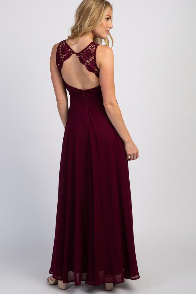 Wine Lace Sweetheart Maternity Evening Gown