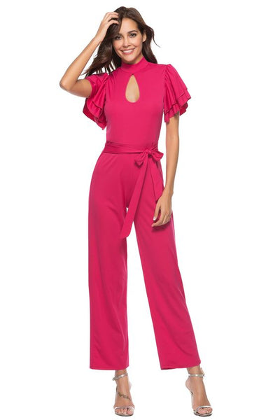 Hot Pink Jumpsuit With Ruffle Sleeves