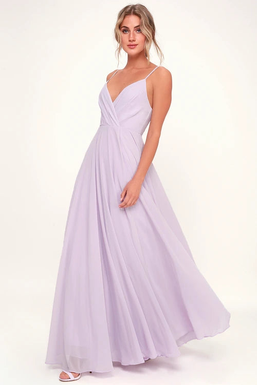 Lilac Ruched Strappy Flared Maxi