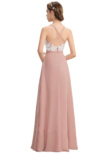 Dusty Pink Lace Detailing Strappy Backless Maxi