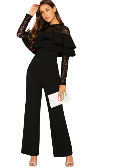Black Lace Ruffle Jumpsuit