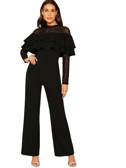 Black Lace Ruffle Jumpsuit