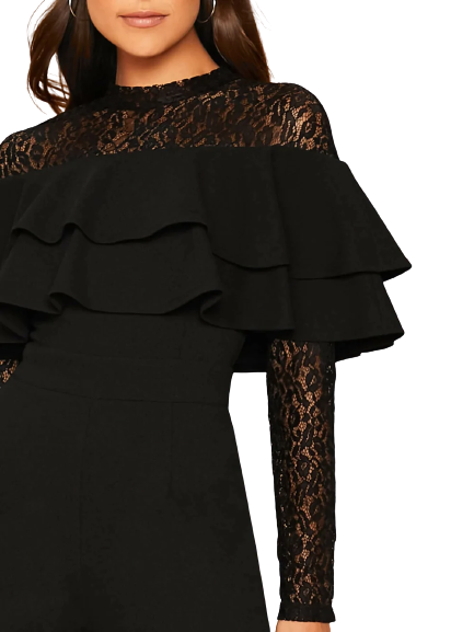 Black Lace Ruffle Jumpsuit