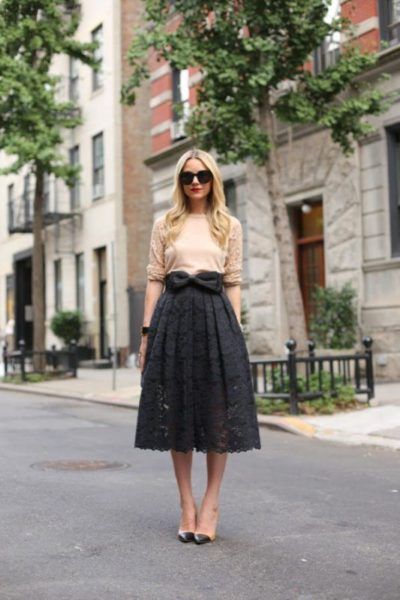 Black Lace Skirt With Bow Belt