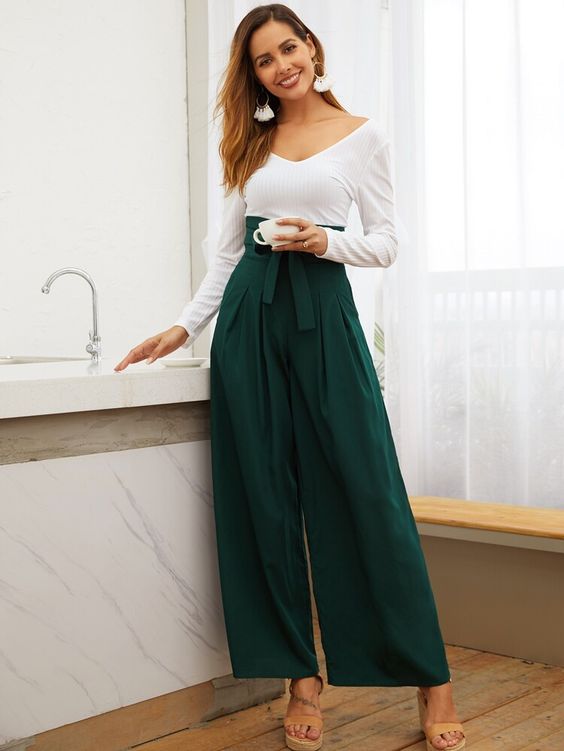 Bottle Green & White Casual Set