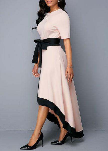 Blush Pink Tie-Waist Hi-Low Dress
