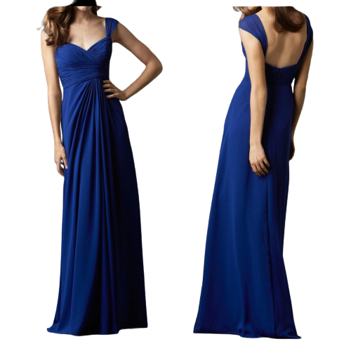 Royal Blue Sweet-Heart Ruched Neck Maxi