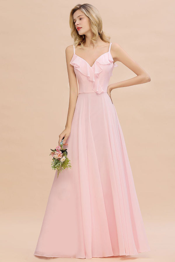 Baby Pink Spaghetti Strap Bridesmaid Maxi