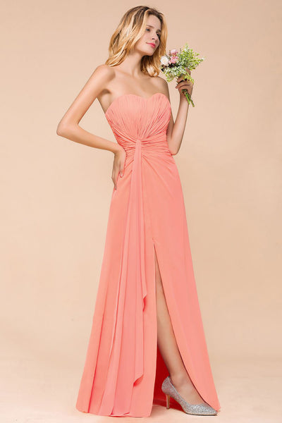 Coral Ruched Knot Off-Shoulder Slit Dress