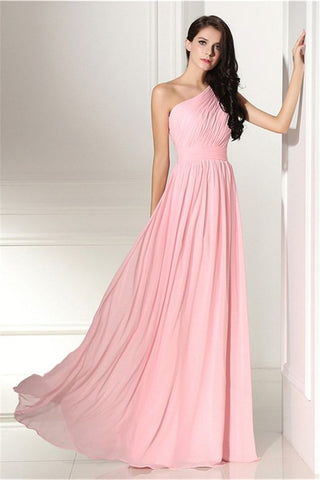 Baby Pink One Shoulder Ruched Flared Maxi