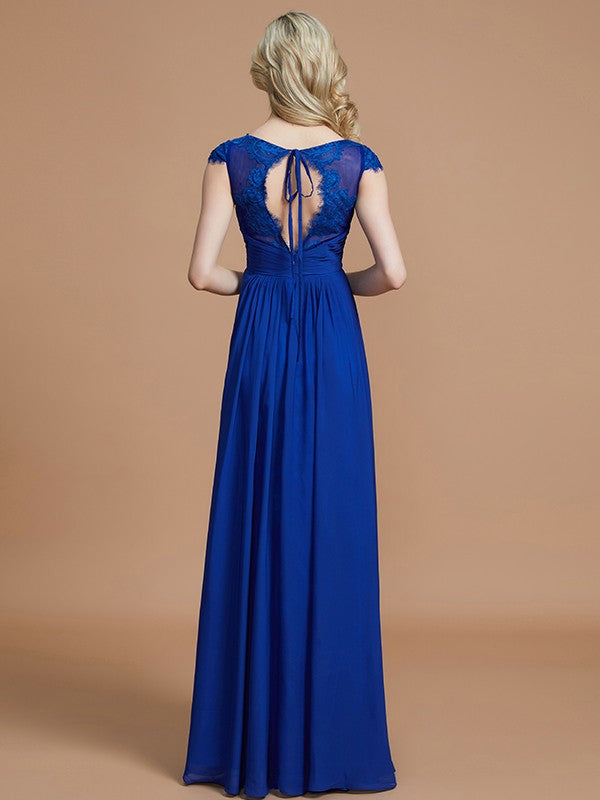 Sapphire Blue Gorgeous A-Line V-neck Sleeveless Floor-Length Dress