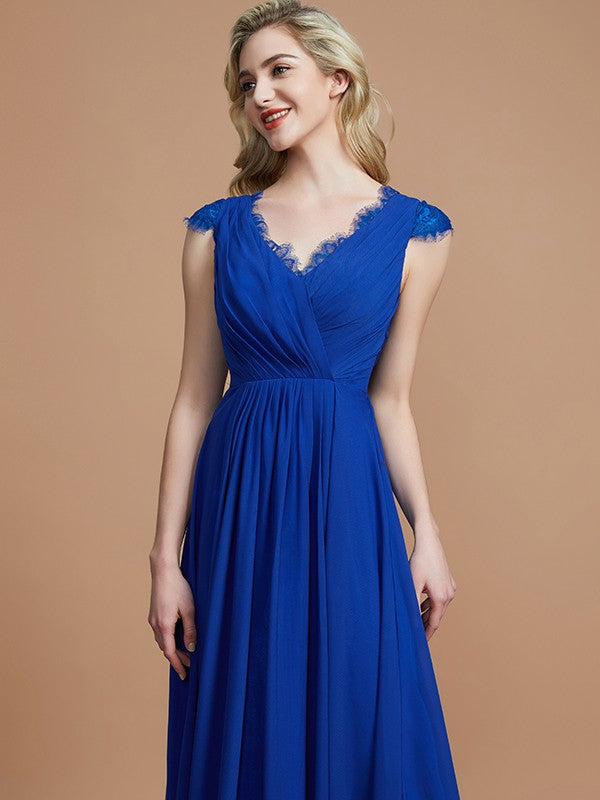 Sapphire Blue Gorgeous A-Line V-neck Sleeveless Floor-Length Dress