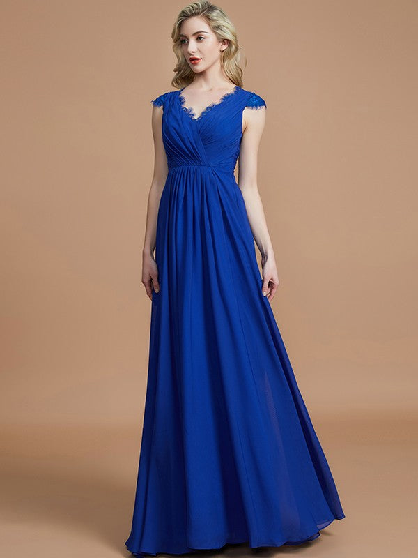 Sapphire Blue Gorgeous A-Line V-neck Sleeveless Floor-Length Dress