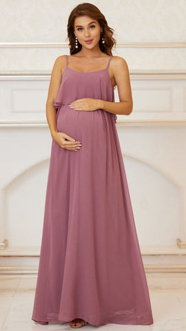 Dusty Pink Spaghetti Strap Maternity Gown