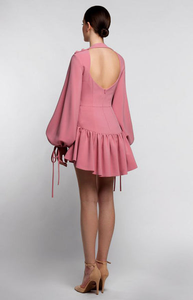 Dusty Pink Oval Back Balloon Sleeves Dress