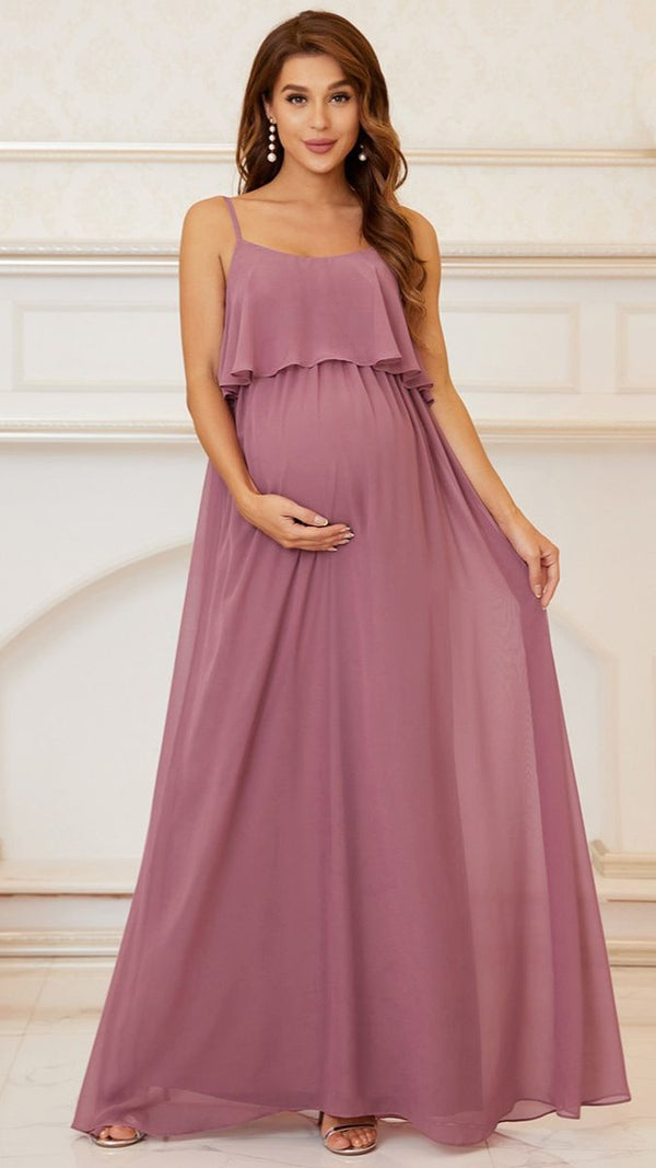Dusty Pink Spaghetti Strap Maternity Gown