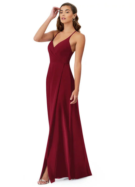 Maroon V Neck Pleated Cross Back Maxi