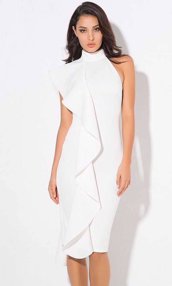 Strut This Way White Ruffle BodycoN Midi