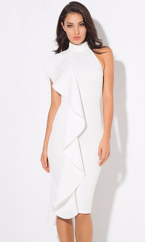 Strut This Way White Ruffle BodycoN Midi