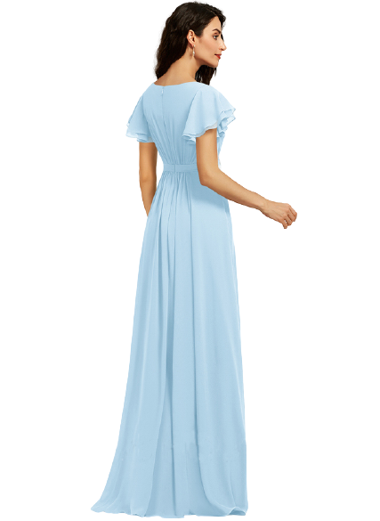 Sky Blue Flouncing Sleeves Gathered Maxi