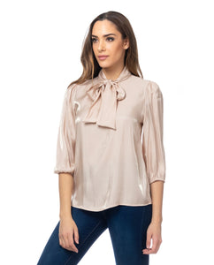 Dusty Pink Tie Neck Collar Shirt Top