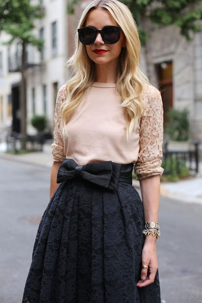 Black Lace Skirt With Bow Belt