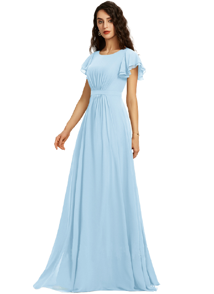 Sky Blue Flouncing Sleeves Gathered Maxi