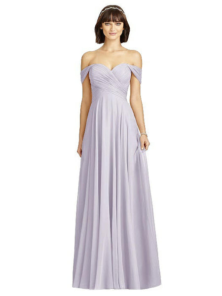 Lilac Off-Shoulder Ruched Bridesmaid Dress
