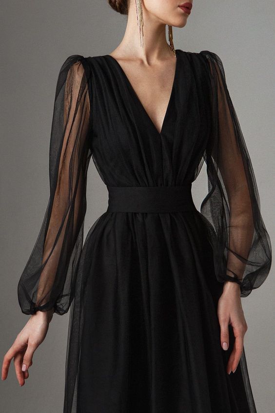 Black Mesh V Neck Midi