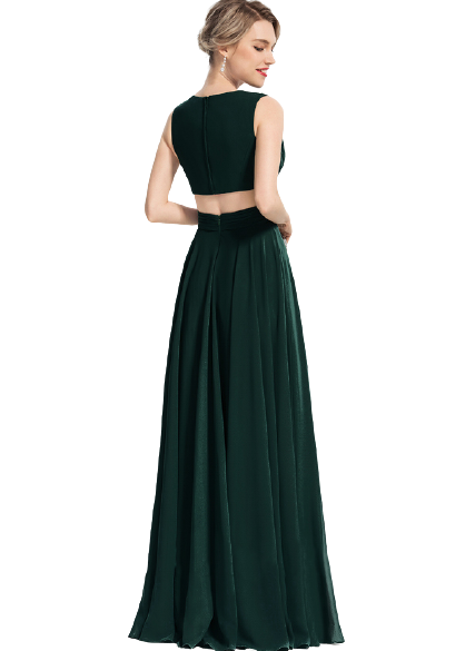 Bottle Green Drape Plunge Neck Back Cut-Out Maxi