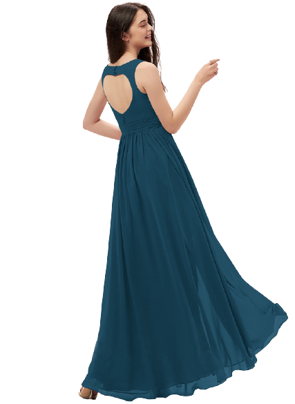 Teal Green Ruched Oval Back Cut Out Maxi