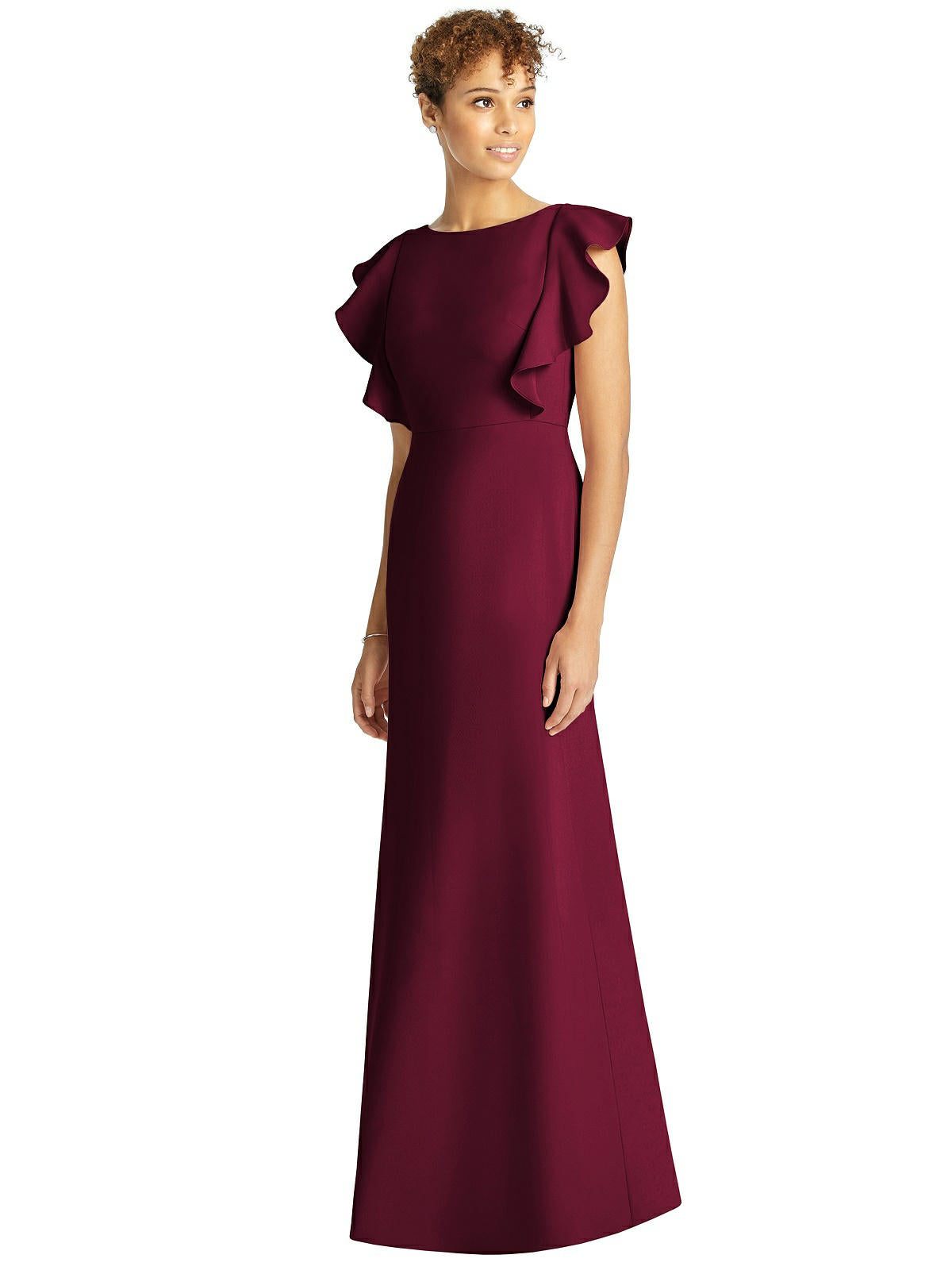 Wine Frill Sleeves Tie Back Mermaid Gown