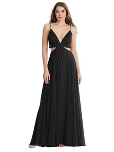 Black Side Cut-Out Spaghetti Strap Maxi