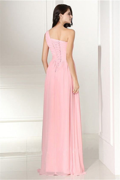 Baby Pink One Shoulder Ruched Flared Maxi