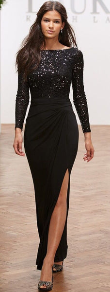 Black Sequin Full Sleeves Bodycon Dress