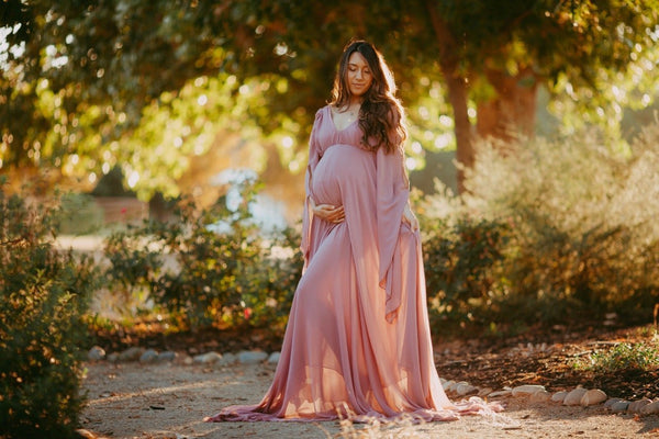 Dusty Rose Pink Bell Sleeves Maternity Gown