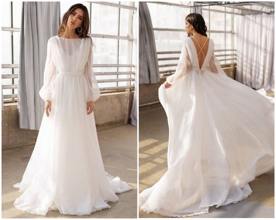Classic Beach Long Sleevess Backless Lace Beach Wedding Dress Simple Summer  Casual Bridal Gowns Online – Ballbella