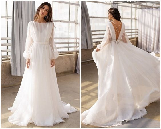 White Bohemian Backless Sweep Trail Gown