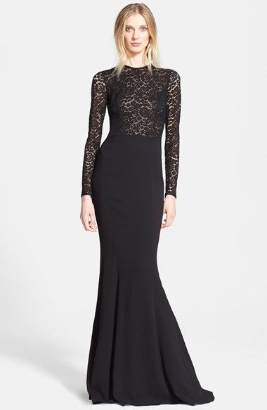 Black Long Sleeves Lace Dual Effect Fishtail Gown