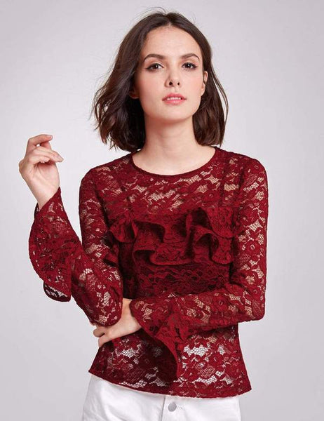 Wine Lace Alisa Pan Sheer Long Sleeve Top