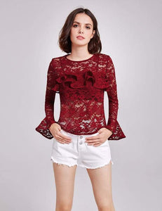 Wine Lace Alisa Pan Sheer Long Sleeve Top