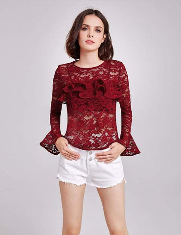 Wine Lace Alisa Pan Sheer Long Sleeve Top