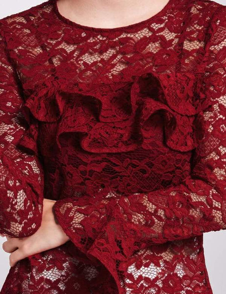 Wine Lace Alisa Pan Sheer Long Sleeve Top