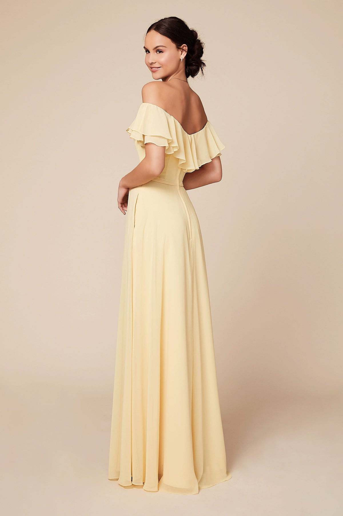 Pastel Yellow Off-Shoulder Frill Maxi